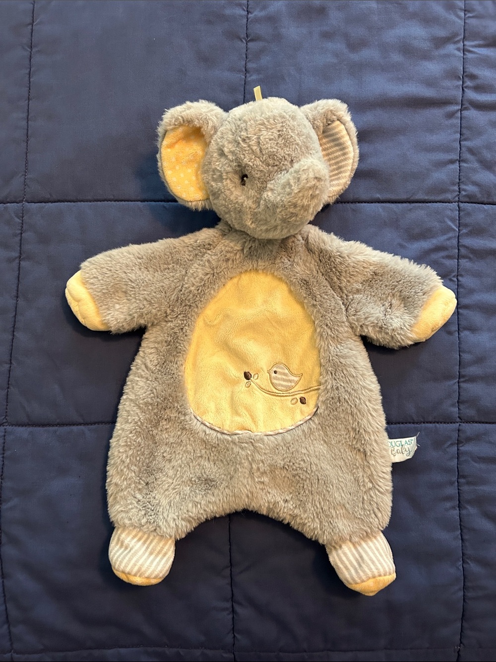 Douglas Baby Elephant Lovey Bird Security Blanket Gray‎ & Yellow 19"